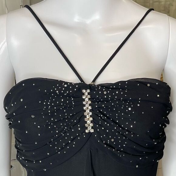Eureka Vintage 90’s Y2K Black Empire Waist Jeweled Bodice Chiffon Strappy Formal - Picture 5 of 11